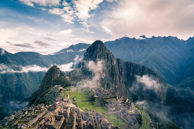 Machu Picchu ruins below Huayna Picchu in the Peruvian Andes
